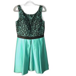 DaVinci Teal and Black Lace Midi Formal Dress Sz16